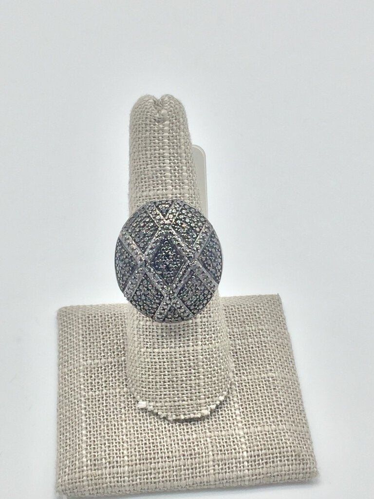 SS BLK DIA OVAL ILLUS RING SZ 8
