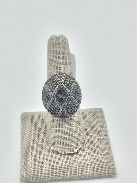 SS BLK DIA OVAL ILLUS RING SZ 8