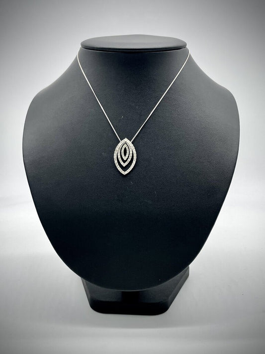 SS 4 MARQ SHAPE HALO STYLE PENDANT ON CHAIN