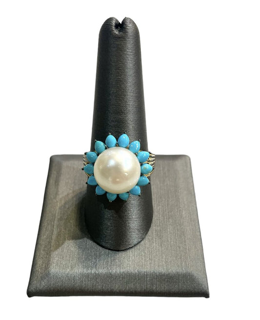 Ss/gp Turq Pearl Ring