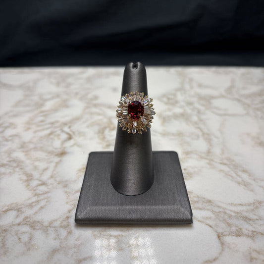 14kt red spinel ctr w/2tw diamond ballerina style ring sz 6