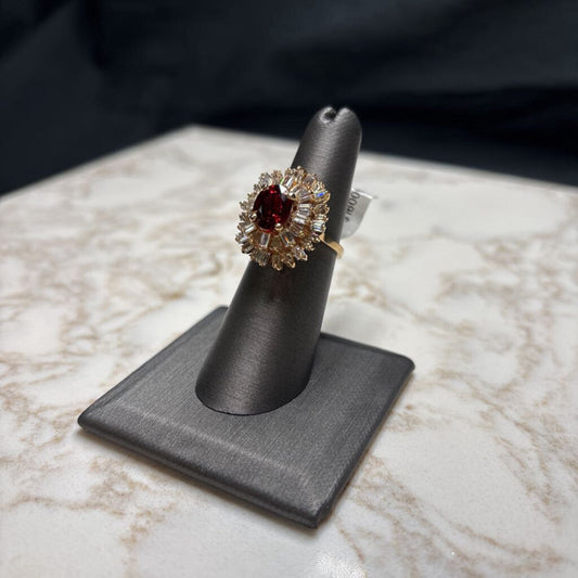 14kt red spinel ctr w/2tw diamond ballerina style ring sz 6