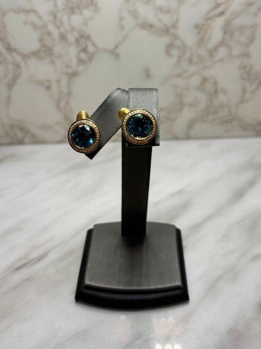 18KT YG BLUE TOPAZ BEZEL SET EARRINGS