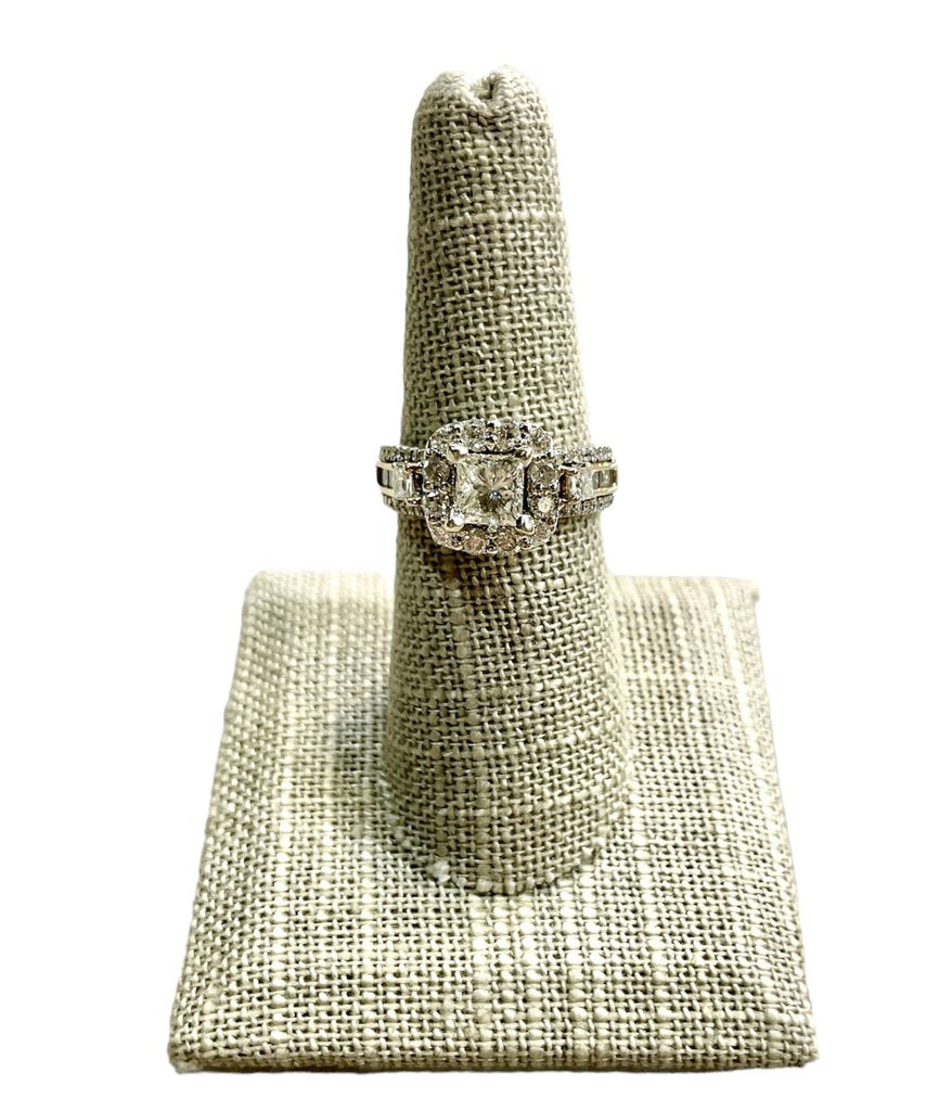 14KT WG 1CT PC CTR W/RB&BAG HALO KALATI RING 2CTTW SZ 7