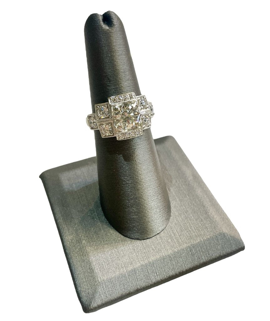 14KT WG 1.53CT RB CTR W/.93TW ON BAND 2.46CTTW VINTAGE STYLE RING W/APPRAISAL