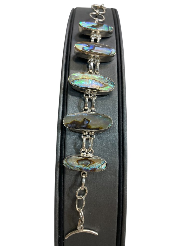 SS 5 OVAL BEZEL SET ABALONE TENNIS BRACELET