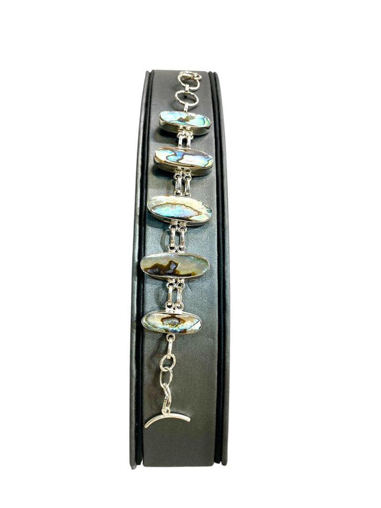 SS 5 OVAL BEZEL SET ABALONE TENNIS BRACELET