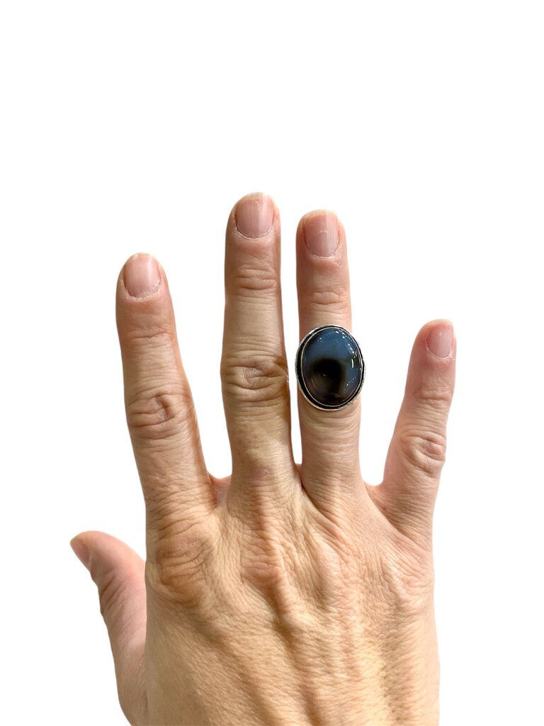 SS MONTANA AGATE BEZEL SET RING SZ 5