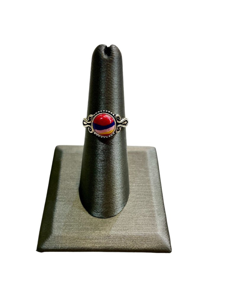 SS CASILICA BEZEL SET RING SCROLLING BAND SZ 6