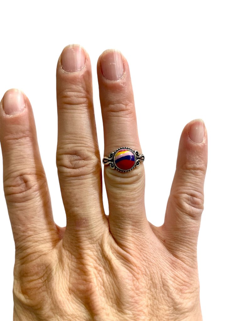 SS CASILICA BEZEL SET RING SCROLLING BAND SZ 6