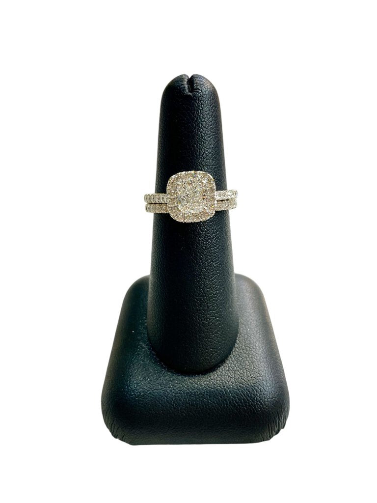 18KT WG 1.01 CUSHION MODIFIED BRILLIANT CTR GIA &IGI CERTIFIED 2CTTW HALO WEDSET UNSOLDERED