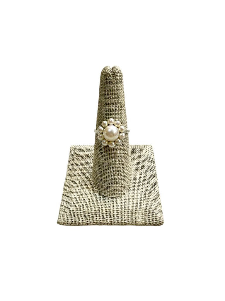 SS MIKI MOTO PEARL RING W/PEARL HALO SZ 7.5