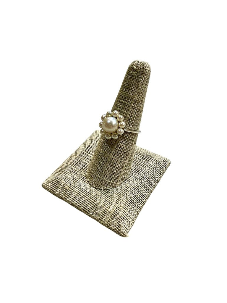 SS MIKI MOTO PEARL RING W/PEARL HALO SZ 7.5