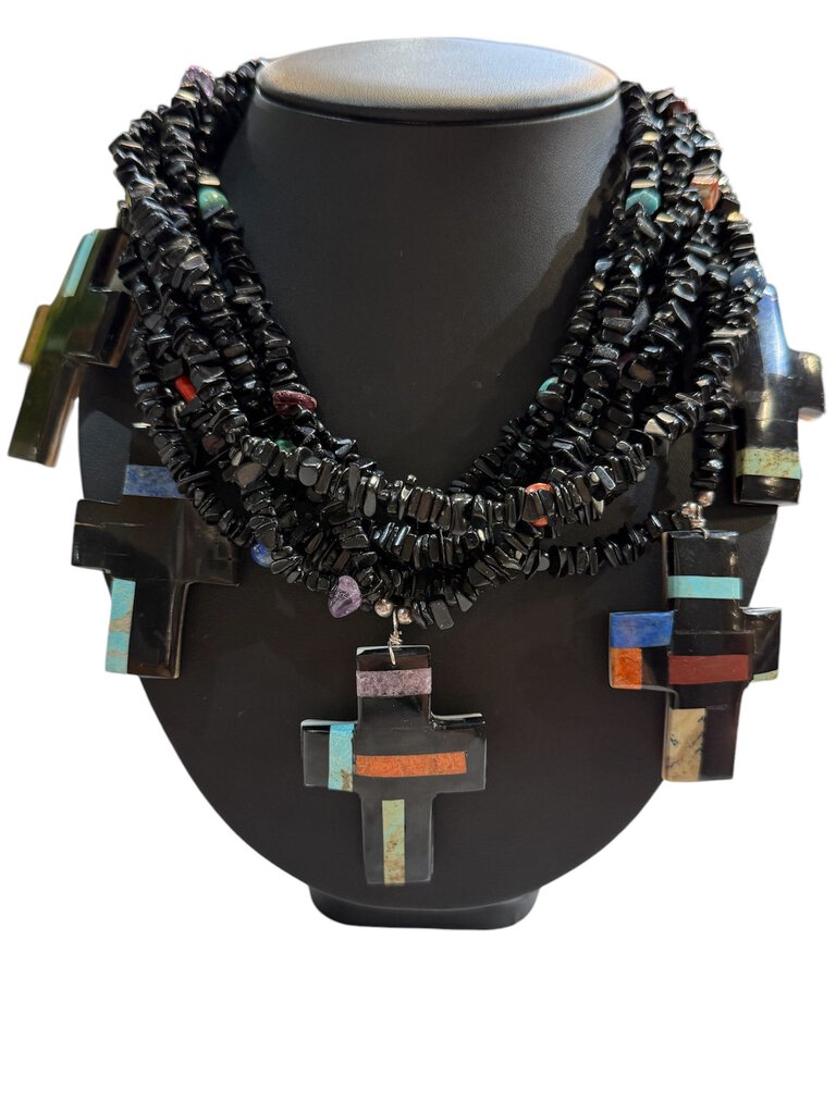 JET CROSSES TURQ INLAY LAYERED NECKLACE JOLENE BYRD