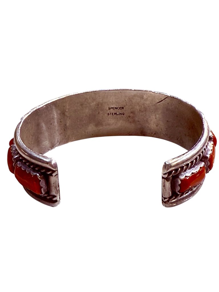 SS CORAL CUFF BRACELET STAMPED NAVAJO SPENCER