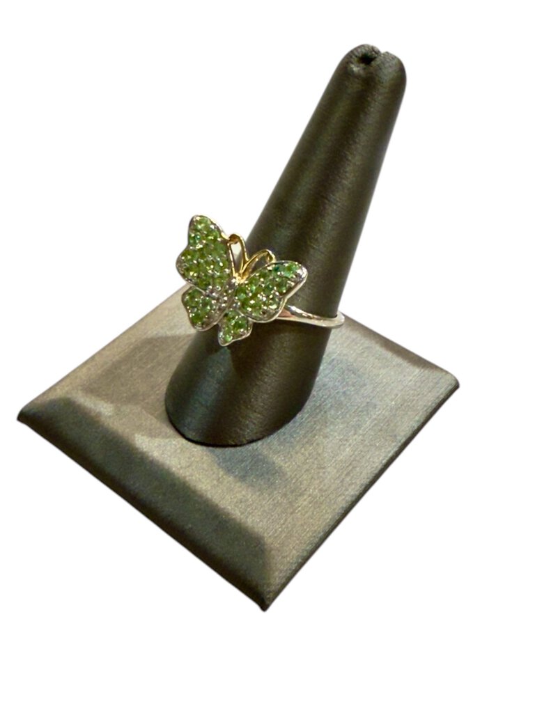 SS GREEN SPINEL BUTTERFLY RING SZ 9