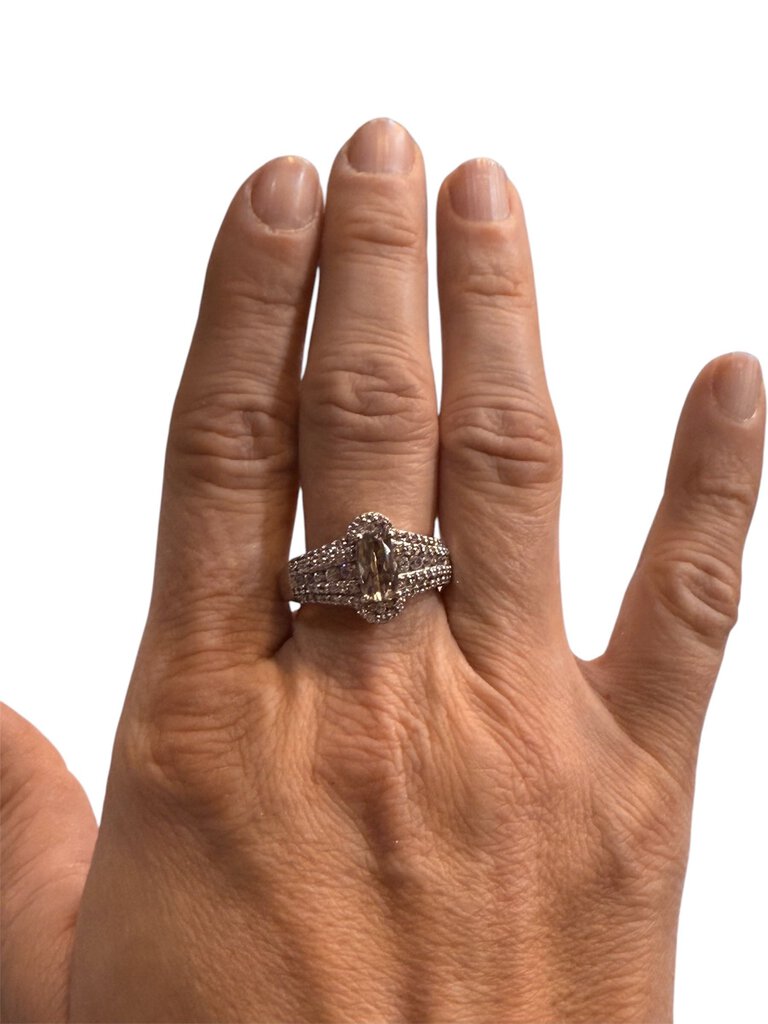 SS FANCY CUT TURKISH DIASPORE STONE W/CZ ON BAND HALO STYLR RING SZ 9