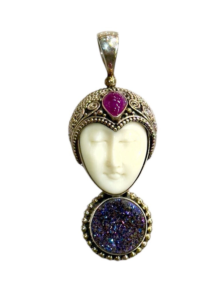 SS SARDA PRINCESS W/GARNET & DRUZY PENDANT NO CHAIN