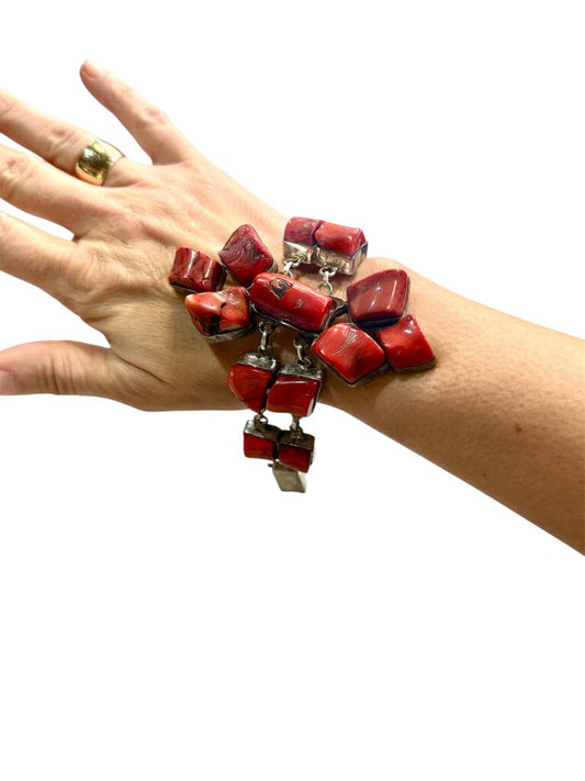 ss bamboo red coral tennis bracelet