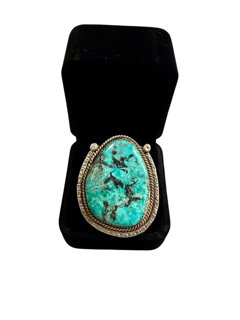 SS JAMES MARTIN NAVAJO LARGE TURQ W/ YOKE DESIGN RING SZ 5