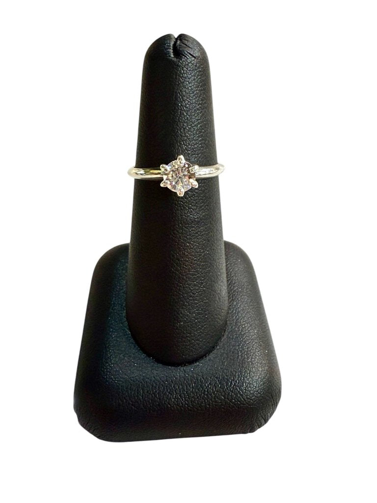 SS 3/4CT CZ RB 6 PRONG SOLITARE SZ 6