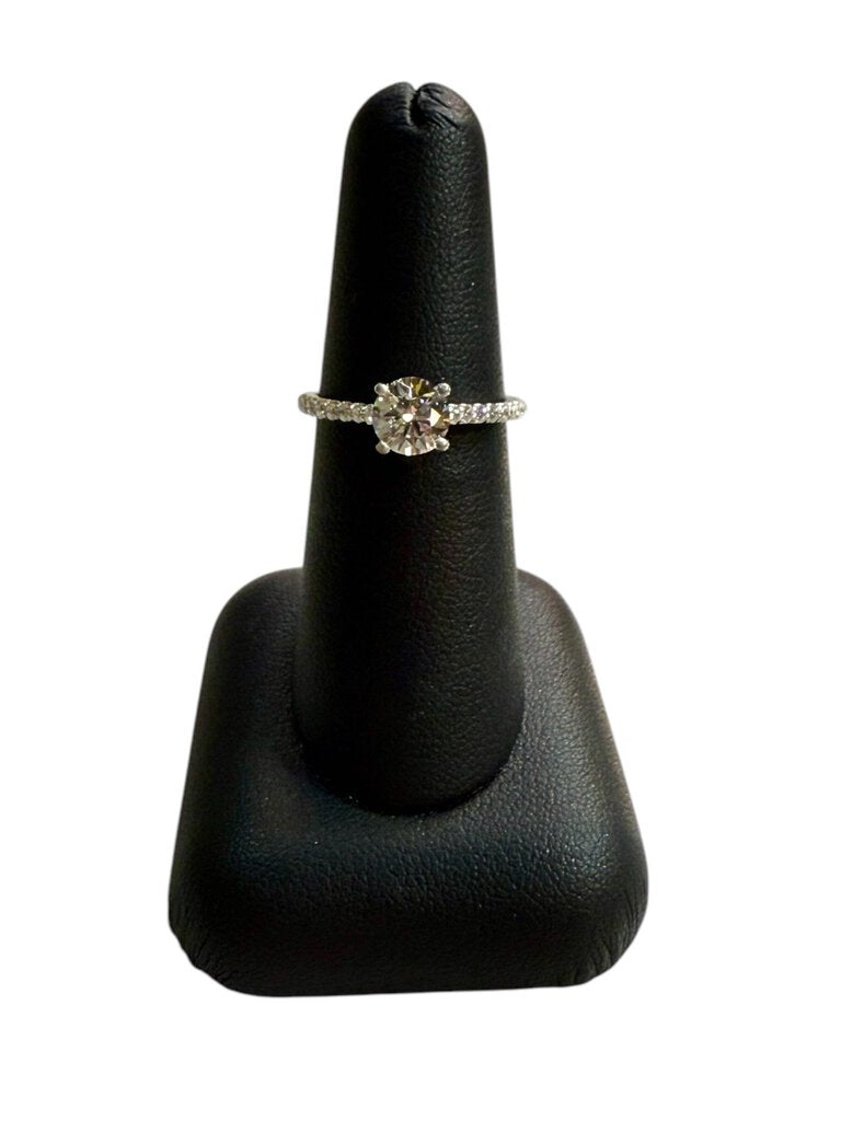 14KT WG/RG .94CT LG RB VVS1 D W/1/4TW NATURAL PAVE DIAMONDS SZ 6 3/4