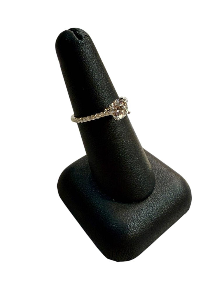 14KT WG/RG .94CT LG RB VVS1 D W/1/4TW NATURAL PAVE DIAMONDS SZ 6 3/4