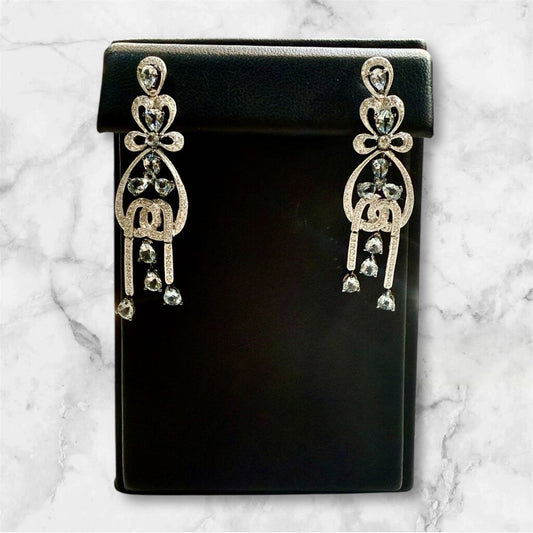 18KT WG 3TW AQUAMARINE & .52CTTW DIAMONDS DANGLE EARRINGS W/ APPRAISAL