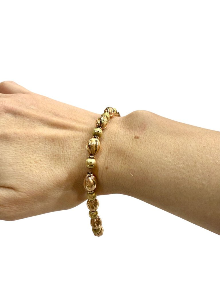 14KT YELLOW/ROSE GOLD HOLLOW BEADED DESIGN BRACELET