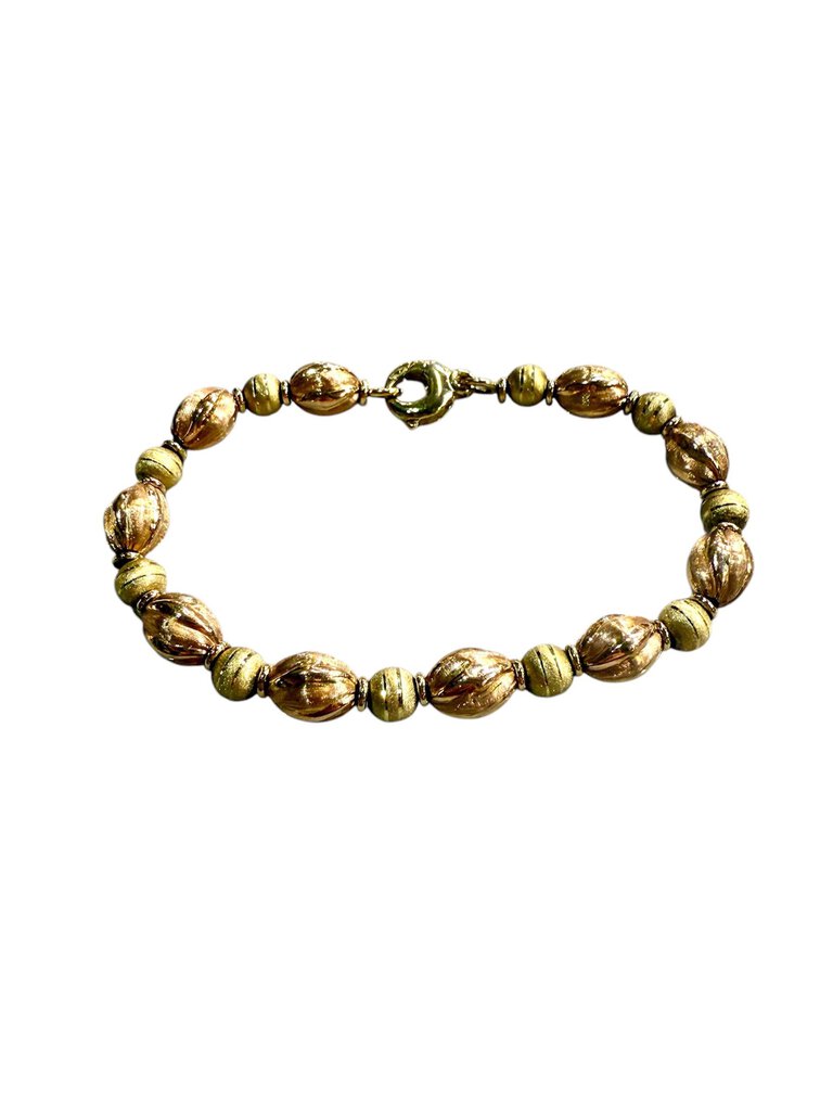 14KT YELLOW/ROSE GOLD HOLLOW BEADED DESIGN BRACELET