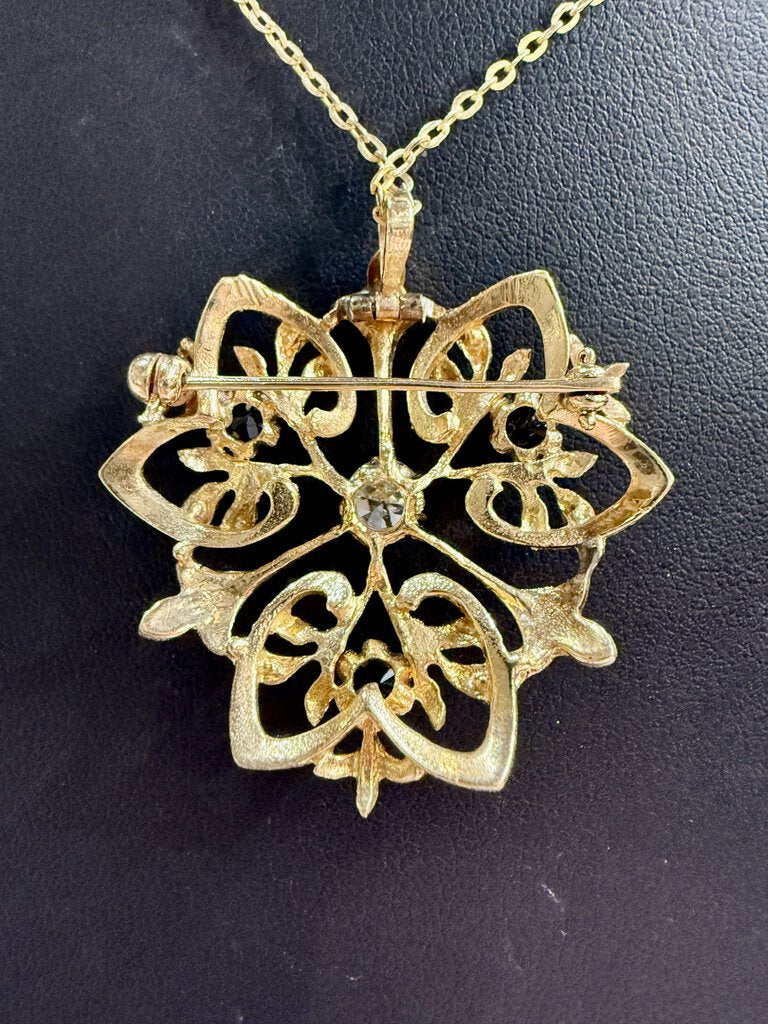 14KT LARGE PIN/PENDANT 1/2CT MINER DIA W/SAPPHIRE VINTAGE ON PLATED CHAIN