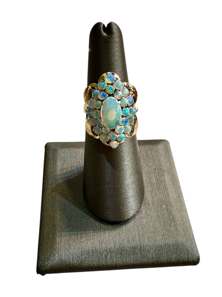 18KT YG OPAL CLUSTER LAYERED STYLE RING SZ 6.5