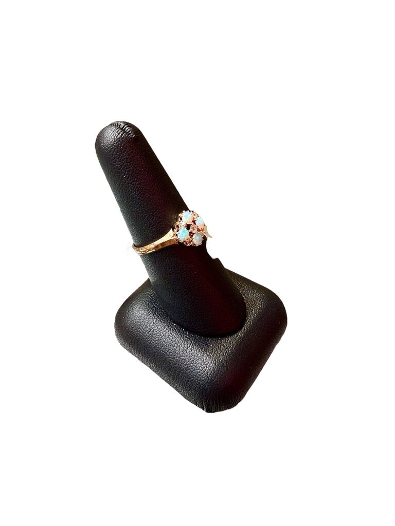 14KT YG FLOWER STYLE OPAL CLUSTER RING W/DIA ACCENT