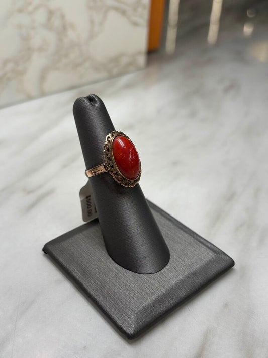 18KT YG CORAL CAB STONE SZ 5.5