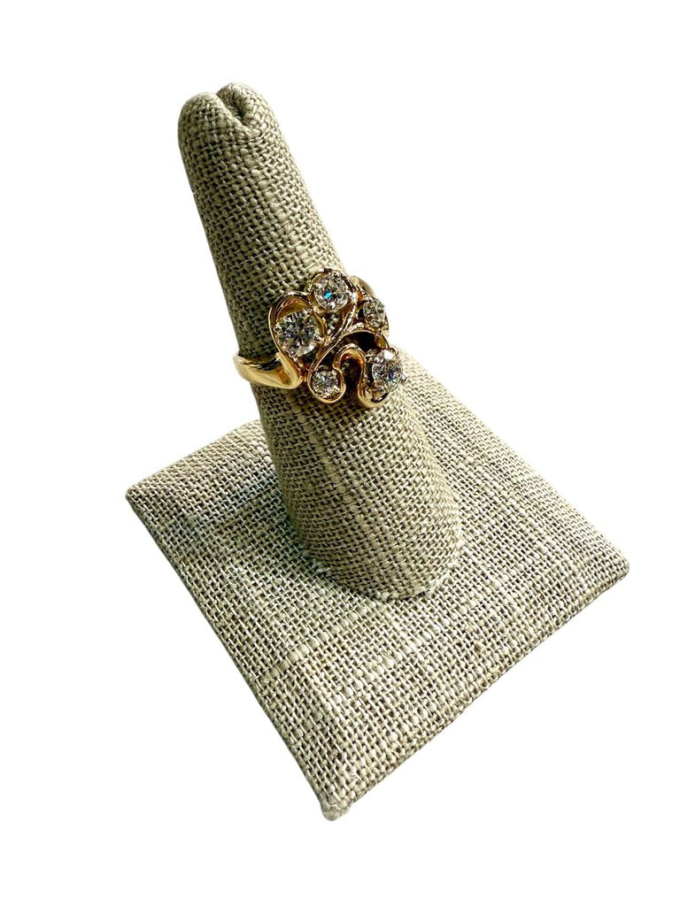 14KT YG 1.3CTTW RB CLUSTER FREEFORM RING SZ 7