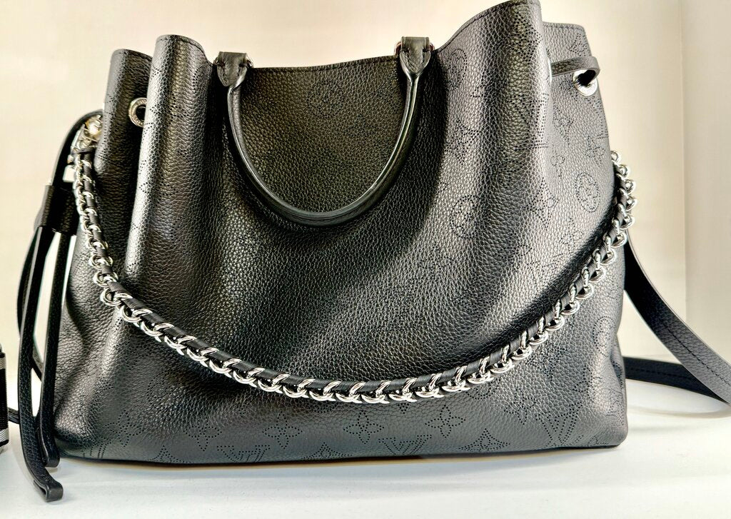 LV BELLA GM BLK PERFERATED BAG W/EXTRA STRAP IOB