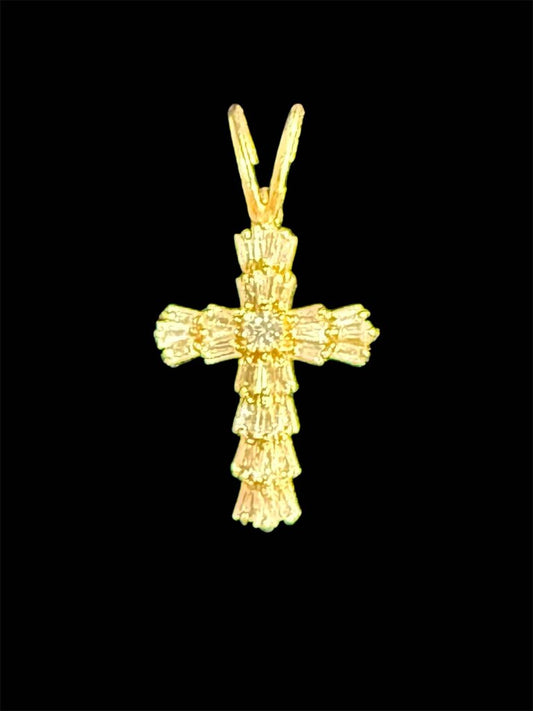 14KT 1.25TW BAG&RB CROSS PENDANT NO CHAIN
