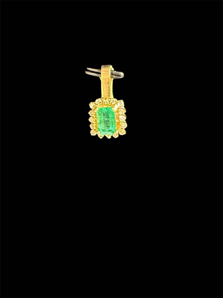 14KT YG 1CT EMERALD CUT EMERALD NATURAL W/RB HALO