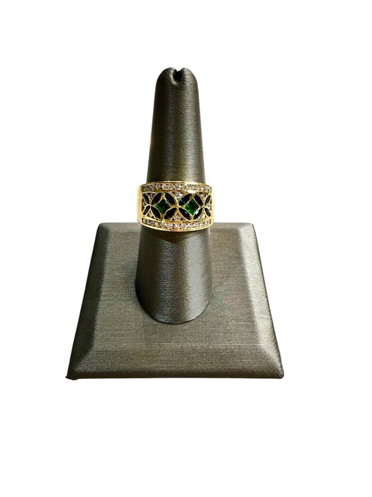 18KT YG SAPPHIRE EMERALD & DIAMOND RING W/APPRAISAL UNIVERSAL SHANK