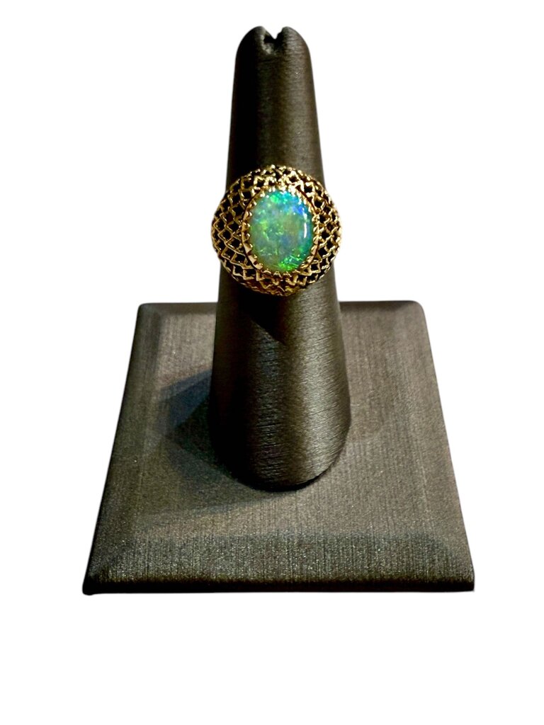 18KT YG 9X12 OPAL VINTAGE STYLE RING SZ 6.5