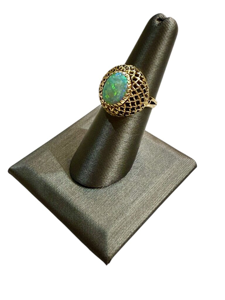 18KT YG 9X12 OPAL VINTAGE STYLE RING SZ 6.5