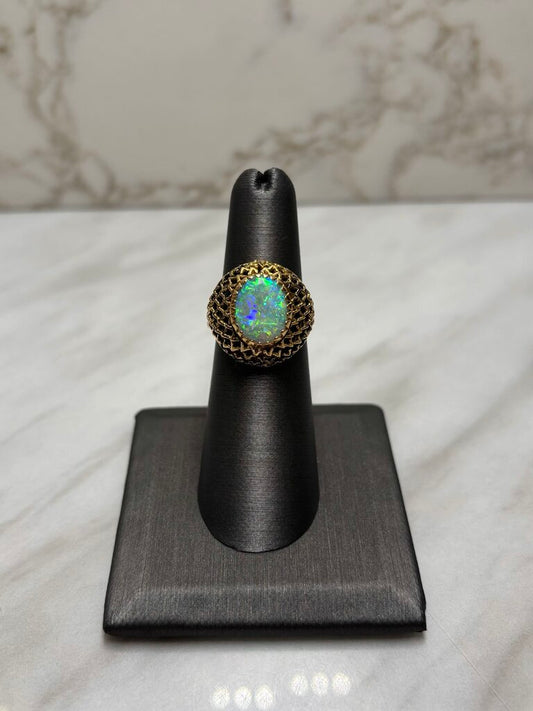 18KT YG 9X12 OPAL VINTAGE STYLE RING SZ 6.5