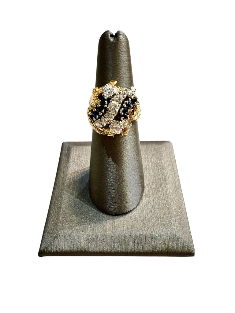 14KT YG BRANCH STYLE CLUSTER DIAMOND & SAPPHIRE 1TW RING SZ 6