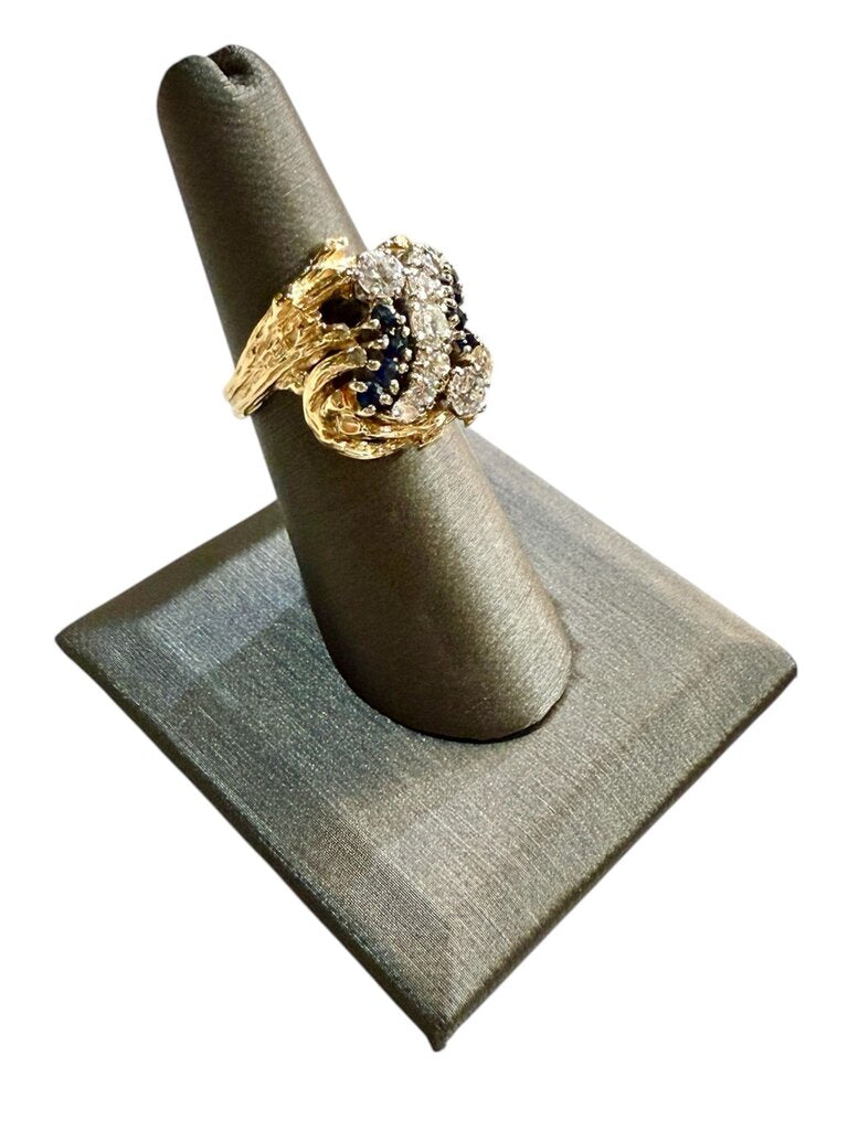 14KT YG BRANCH STYLE CLUSTER DIAMOND & SAPPHIRE 1TW RING SZ 6