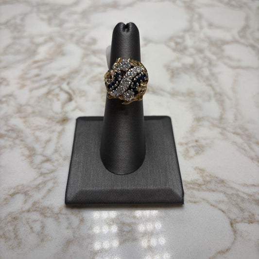 14KT YG BRANCH STYLE CLUSTER DIAMOND & SAPPHIRE 1TW RING SZ 6