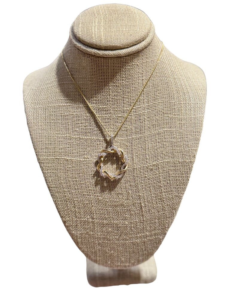 14KT YG WREATH W/DIA PENDANT ON 18" SNAKE CHAIN