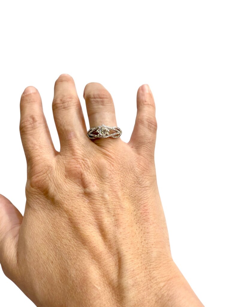 PLAT .65CT PC VS2 G TWISTED BAND PAVE ACCENT STONES RING SZ 7.5