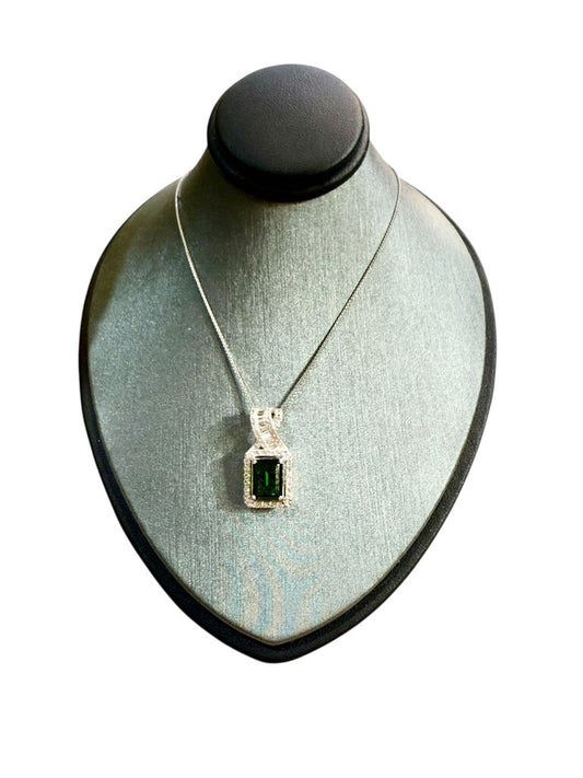 SS/RB CHROME DIOPSIDE W/HALO PENDANT