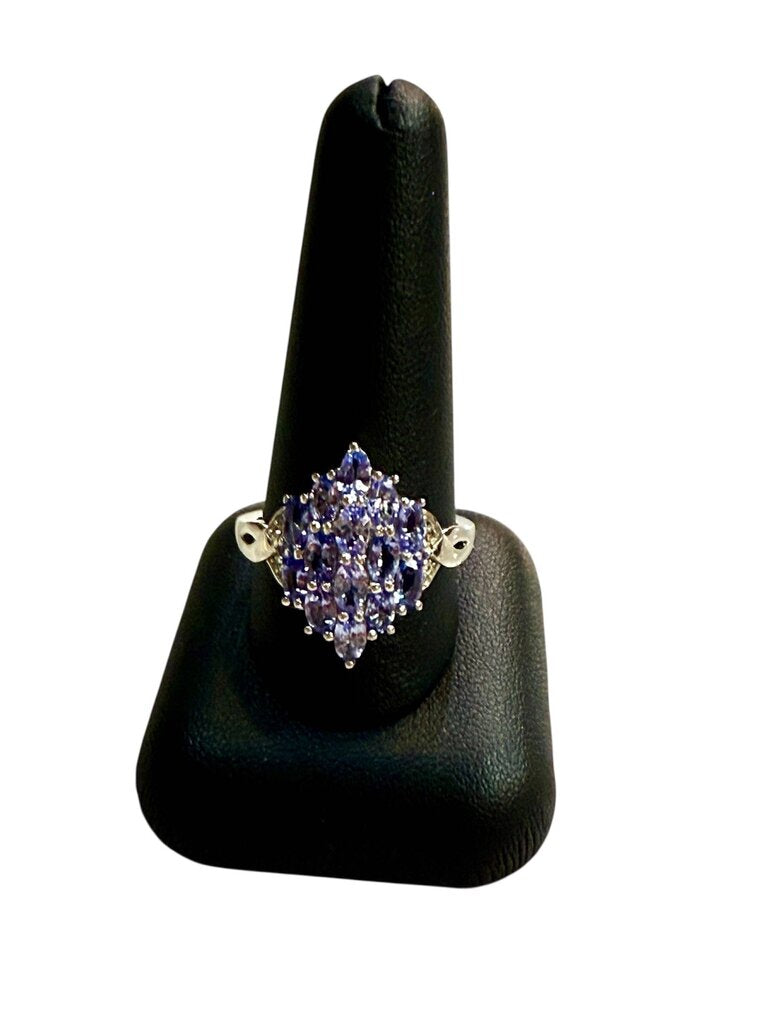 SS TANZANITE CLUSTER RING SZ 11