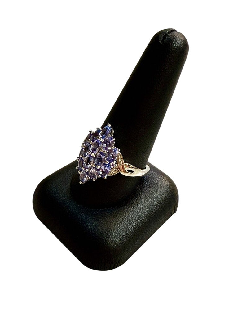 SS TANZANITE CLUSTER RING SZ 11